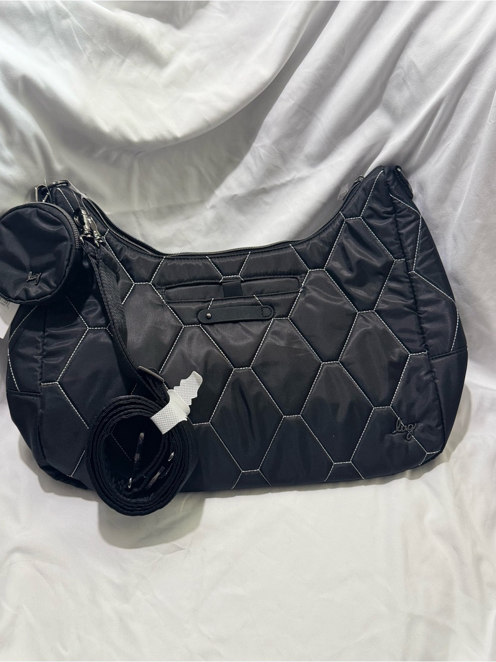 Lug Winger 2pc Hobo Bag - Black with Silver Stitch - Picture 2 of 4
